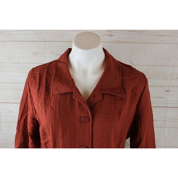 👕 Habitat S Rust Crinkle Button-Front Blouse Top (Small) - Picture 3 of 6